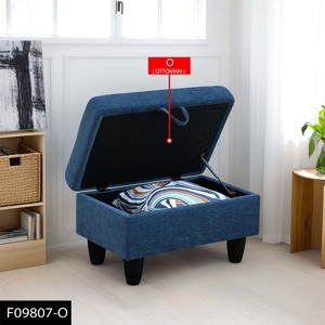 AndMakers 28.5 in. W Blue Linen Rectangle Ottoman with Storage - 1 of 3