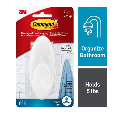 Command 1 Large Strip And Larged Sized Towel Hook with Water Resistant Strips Frosted_7