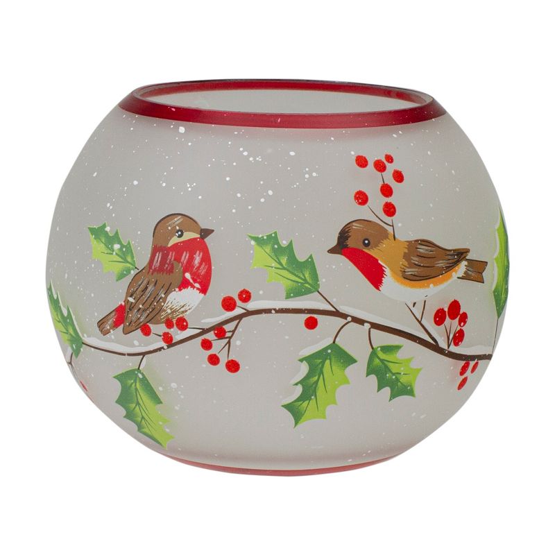 Northlight 5-Inch Hand Painted Finches and Pine Flameless Glass Candle Holder, 1 of 6