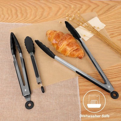 Black Stainless Steel and Silicone Kitchen Tongs Set, 3-Piece