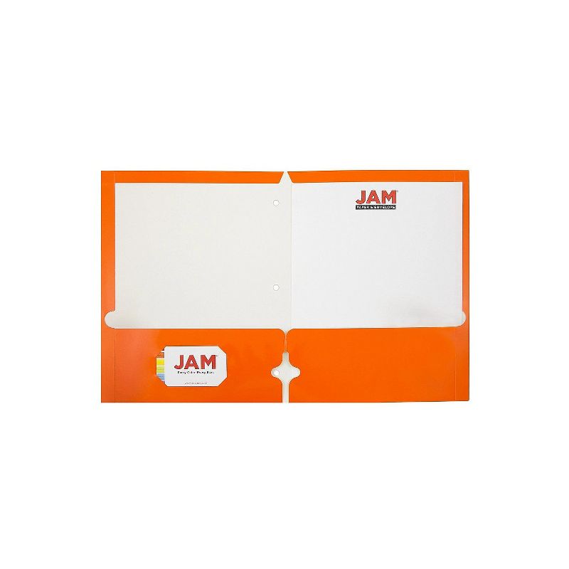 JAM Paper Laminated Glossy 3 Hole Punch Two-Pocket School Folders Orange 385GHPORC, 2 of 7