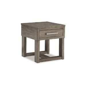 Signature Design by Ashley Loyaska End Table with USB Charging, Brown - 1 of 4