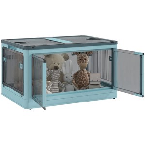 FONTOI Stackable Storage Bins with Lids, Collapsible Multi-functional Storage Cabinet with Wheels, Blue, 16.5"*13.5"*23.5" - 1 of 4