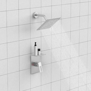 MAYEERTY Shower Faucet With Storage Rack Rain Shower Head Shower with single spray shower head Shower Faucet Set Complete Brushed Nickel - 1 of 4