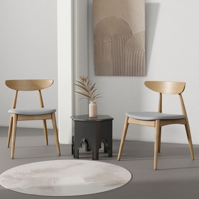 Coolbibila Casual Kitchen Dining Chairs Set Of 2,Fabric Upholstered Seat And Wood Frame Round Legs, Armless Curved Back Dining Chair