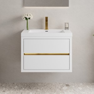 Christopher Knight Home Marshall Wall-Mounted White Bathroom Vanity with Stone Resin Sink and Two Drawers - 1 of 4