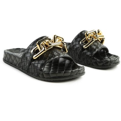 Miami Shot Bling Chain Strap Woven Slip On Women  Flats