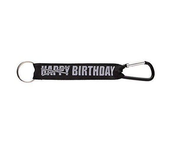 d 8" Black and White Grumpy Cat Meme "Birthday" Lanyard with Carabiner and Key Ring