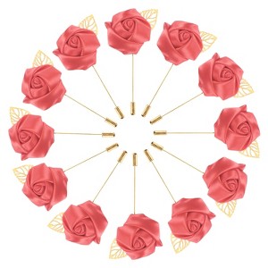 Unique Bargains Mens Golden Leaf Rose Lapel Boutonnieres Pin for Wedding 12 Pcs - 1 of 4
