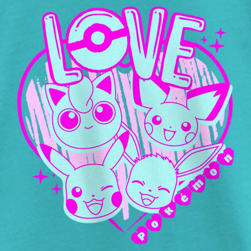 Girl's Pokemon Love Heart Neon T-Shirt, 2 of 5