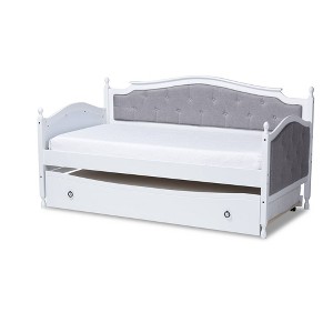 Twin Marlie Upholstered Daybed with Trundle Gray/White - Baxton Studio: Polyester, Wood Composite, No Box Spring Needed - 1 of 4
