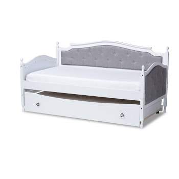 Twin Marlie Upholstered Daybed with Trundle Gray/White - Baxton Studio