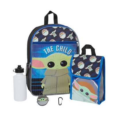 Star Wars Mandalorian Baby Yoda Backpack Set for Kids, 16 inch with Lunch Bag and Water Bottle