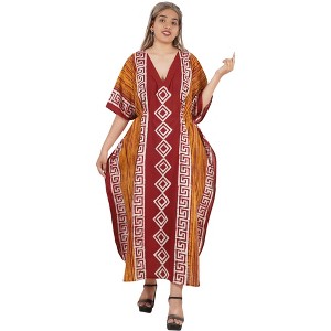 LA LEELA Women's Summer Holiday Beach Casual Dailywear Relaxed Fit Caftan House Sleep Shirt Loungewear Dashiki Dresses for Women 2X-3X Orange, Stripe - 1 of 4