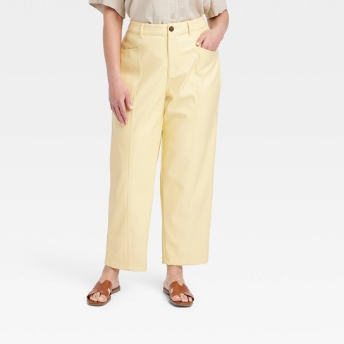 Women's High-Rise Faux Leather Ankle Trousers - A New Day™ Yellow 26