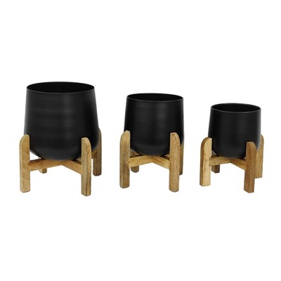 Set of 3 Metal Planters with Wood Stand - Sagebrook Home