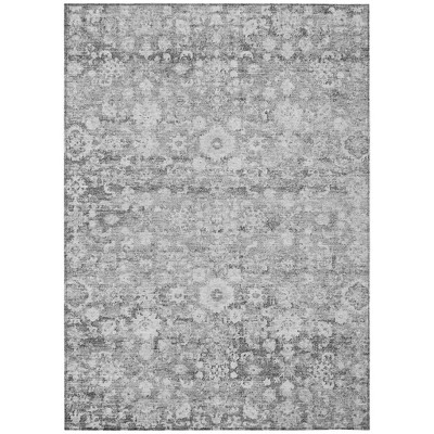 Silver Gray And Pewter Oriental Washable Indoor Outdoor Area Rug