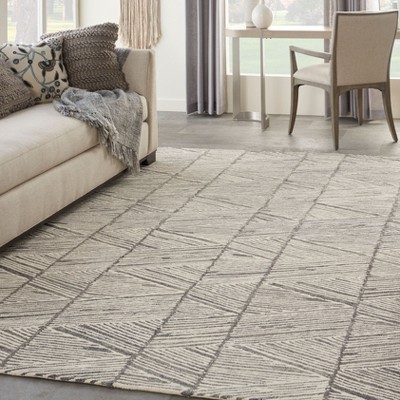 Artisanal Grey and White Hand-Tufted Wool Rectangular Area Rug, 8'3" x 11'6"