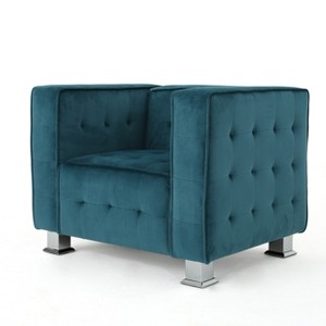 Boden New Velvet Tufted Arm Chair - Teal - Christopher Knight Home, Blue