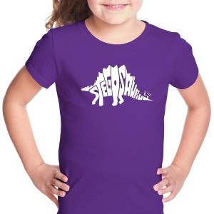 LA Pop Art Girl's Word Art T-shirt - STEGOSAURUS - 1 of 4