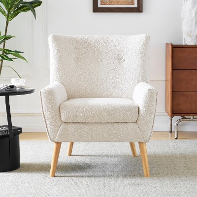 GDFStudio Paloma Contemporary Boucle Wingback Club Chair, Ivory/Brown