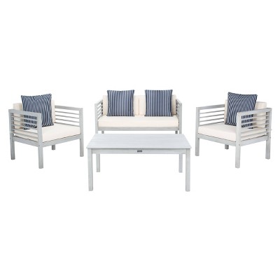 Alda 4pc Living Set with Accent Pillows - Gray/Beige/Navy - Safavieh
