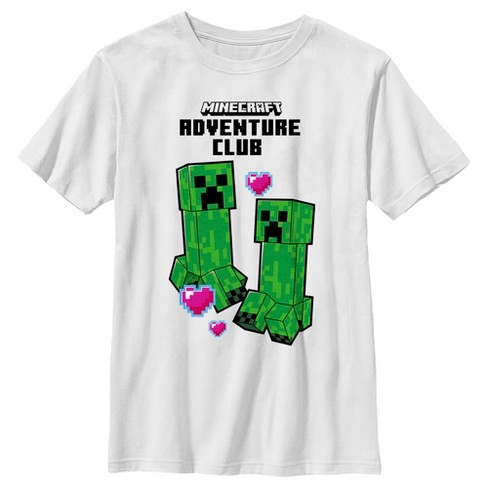 Boy s Minecraft Adventure Club Creeper Hearts T Shirt White Large