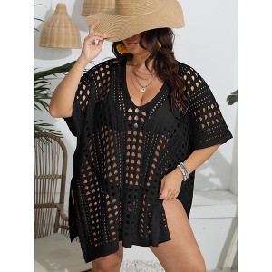 Plus Size Suimsuit Cover Up Short Sleeve Hollow Out Swimwear Bathing Suit Regular - 1 of 4