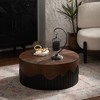Sapphtopaz Round Coffee Table with Handcrafted Relief Two-Tones Retro Coffee Bar with Wooden Assembled Design Center Table for Living Room,Walnut - 4 of 4