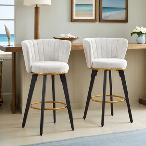 Swivel Velvet Bar Stool with Curved Back, Round Upholstered Bar Stool Counter Height Bar Stool Set of 2 Casual Bar Chair - Leovsnove - 1 of 4