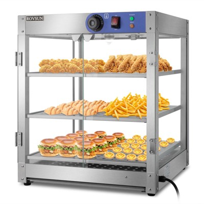 ROVSUN Commercial Food Warmer Display Electric Countertop Food Pizza Warmer with LED Removable Shelves Glass Door