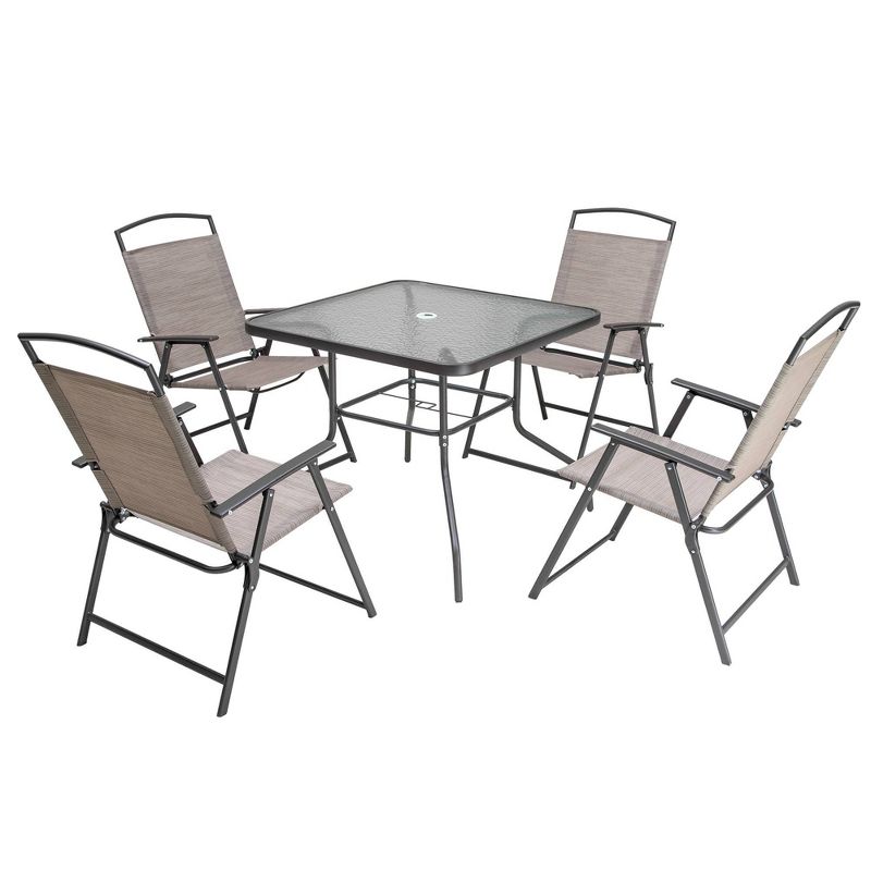 5pc Outdoor Steel Dining Set with Folding Chairs &#38; Square Glass Table Top Beige - Crestlive Products, 3 of 12