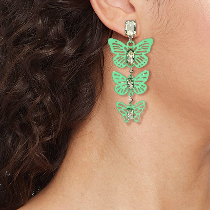 Butterfly Stone Drop Earrings - Wild Fable&#8482; Green/Silver, 2 of 4