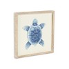 HomeRoots Blue and White Distressed Metal Sea Turtle Brown Frame Wall Art - 4 of 4