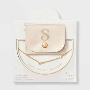 14K Gold Dipped Cubic Zirconia Initial Necklace - A New Day™ - 1 of 4