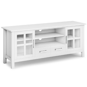 60" Solid Wood TV Media Stand with Tempered Glass Doors, Adjustable Shelves, Two Drawers and Cord Management for Living Room and Bedroom - 1 of 4
