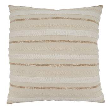 Saro Lifestyle Poly-Filled Woven Stripe Design Throw Pillow, Natural