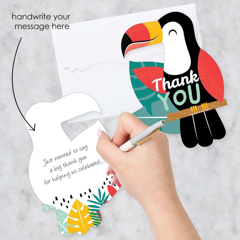 Big Dot of Happiness Calling All Toucans - Shaped Thank You Cards - Tropical Baby Shower or Birthday Party Thank You Cards with Envelopes - Set of 12, 2 of 7