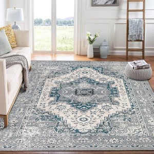 Rugs for Living Room Washable Rug Anti-Slip Low Pile Thin Rugs for Bedroom Vintage Floral Accent Carpet Oriental Distressed Floor - 1 of 4