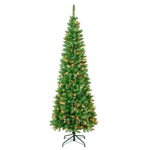 National Tree Company First Traditions 7.5' Pre-lit Pencil Rowan Hinged Artificial  Christmas Tree Multicolor Lights : Target