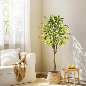 homfan Artificial Lemon Tree, Fake Lemon Plant with Lights, Faux Lemon Tree with Realistic Trunk and Fruits - 1 of 4