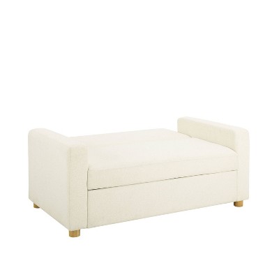 Ivory Boucle Full Size Convertible Sleeper Sofa with Wood Legs