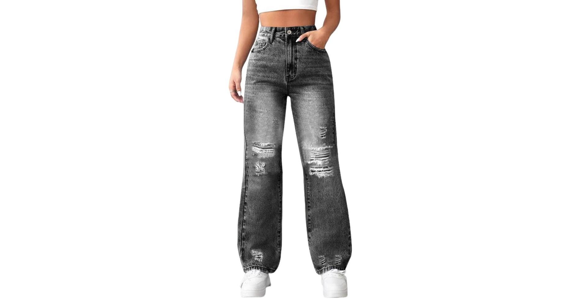 Clearlove Ripped Straight Leg Jeans for Women High Waisted Casual Loose Distressed Boyfriend Denim Pants