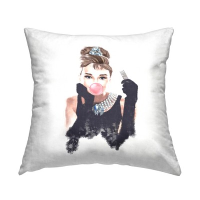 Stupell Industries Aubrey Bubblegum Bubble Famous Fashion Icon Portrait Printed Pillow, 18 x 18
