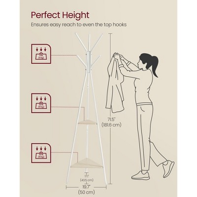 White and Light Brown Freestanding Coat Rack with Shelves