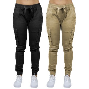Galaxy By Harvic Women's  Loose Fit Cotton Stretch Twill Cargo Joggers- 2 Pack - 1 of 4
