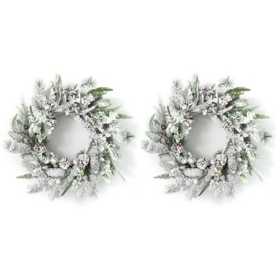 Sullivans Set of 2 Artificial Flocked Pine Wreath 24"H White