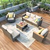 8-Piece Wicker Patio Conversation Set, 2 Rattan Swivel Rocking Chairs with Thick Cushions and Acacia Storage Table – Cuddlewood - 3 of 4