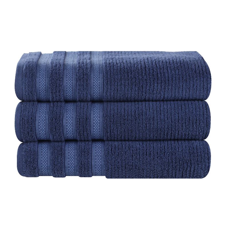 Zero Twist Cotton Ribbed Modern Geometric Border Bath Towel Set of 3 by Blue Nile Mills, 1 of 9