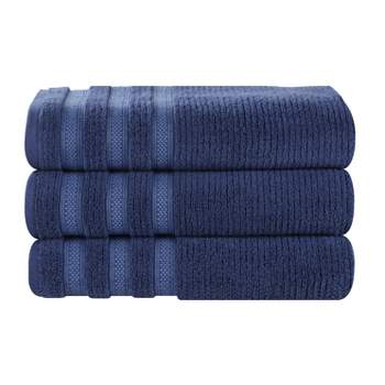 Zero Twist Cotton Ribbed Modern Geometric Border Bath Towel Set of 3 by Blue Nile Mills